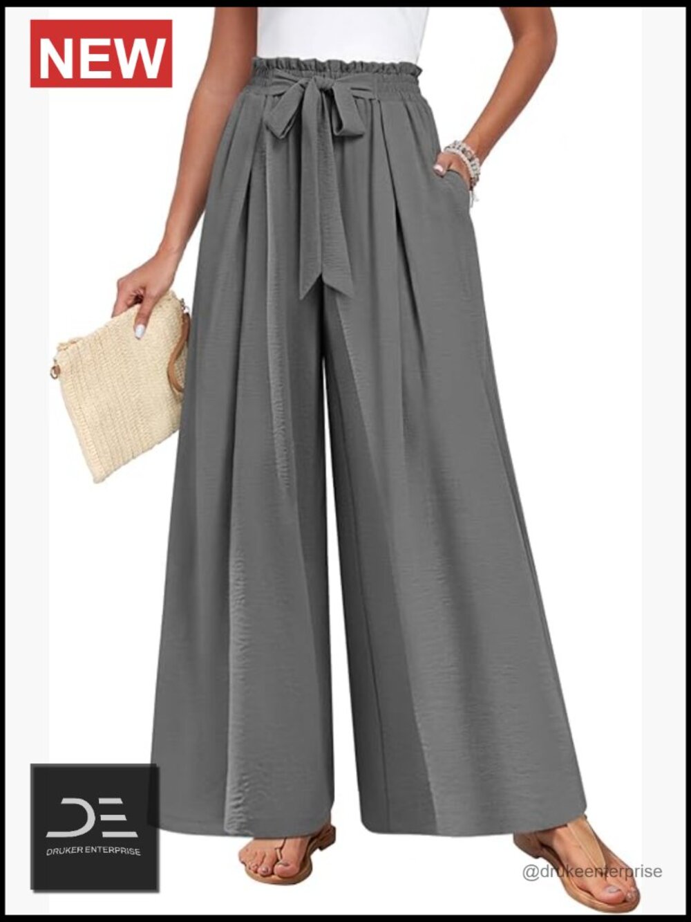 Wide Leg Pants with Pockets High Waisted Plus Size Palazzo Trousers Casual Flowy